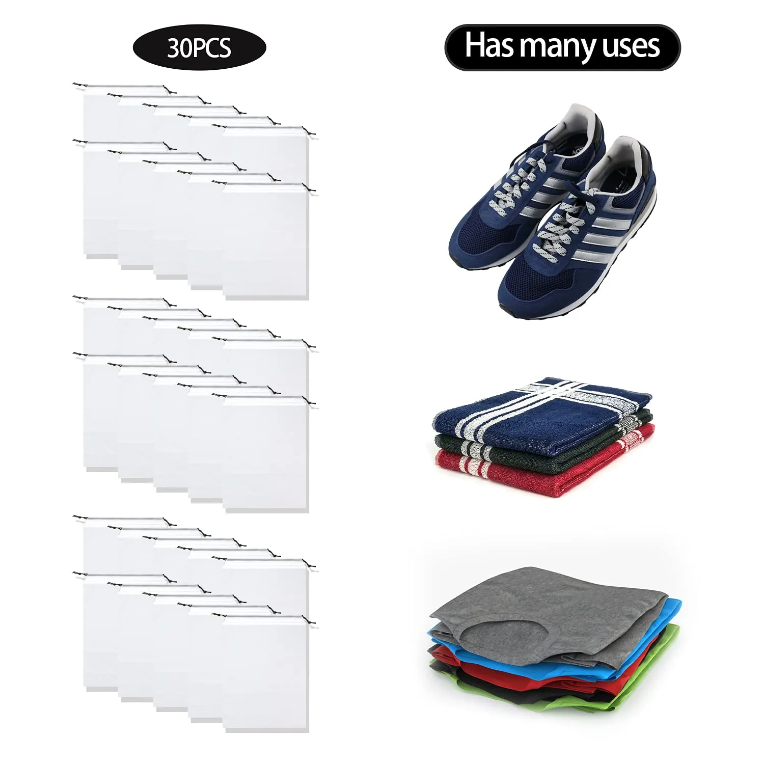 30 PCS Travel Transparent Shoe Bags -Waterproof Storage organizers With Drawstring, packing pouch organizers 30*translucent
