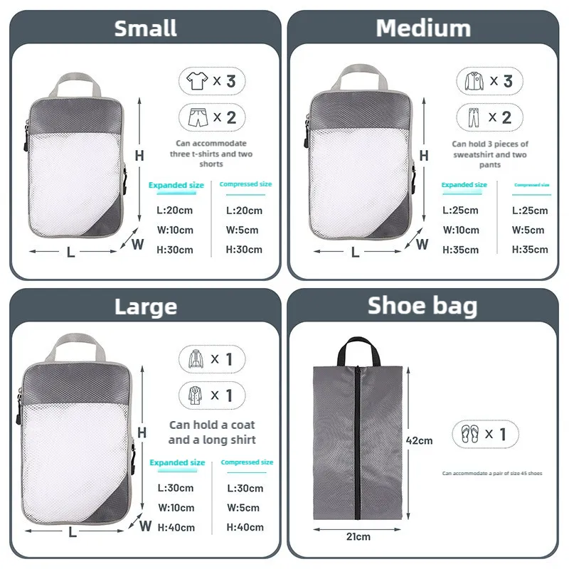 4-piece Set Pink Compression Travel Storage Bags Set, Mesh Travel Organizers for Luggage, Foldable and Space-Saving Packing Cubes
