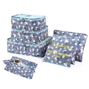 7 SetsPacking Cubes Value Set for Travel Luggage Organiser Bag Compression Pouches Clothes Suitcase (2Blue Flower) Blue Flower2