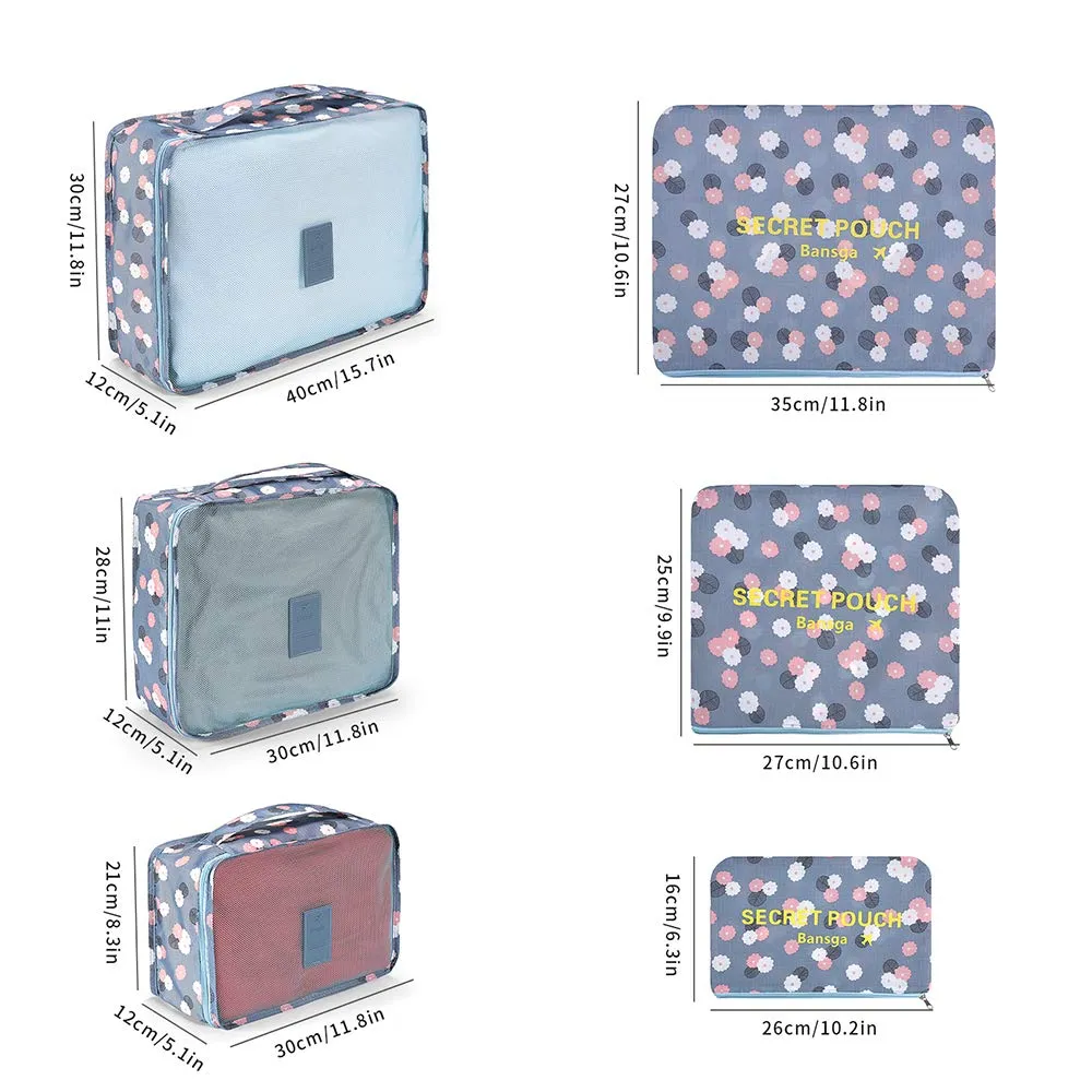 7 SetsPacking Cubes Value Set for Travel Luggage Organiser Bag Compression Pouches Clothes Suitcase (2Blue Flower) Blue Flower2
