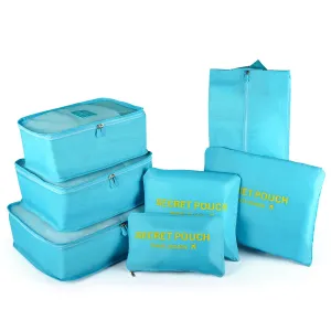 7PCS Travel Packing Cubes for Suitcases, TOYESS Waterproof Nylon Luggage Organiser Storage Bags Value Set for Backpack, Light Blue 7pcs-light Blue