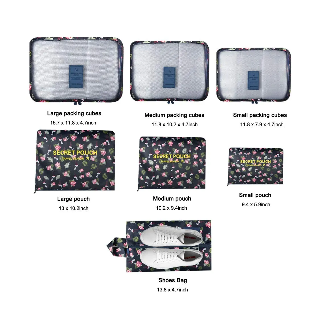 7PCS Travel Packing Cubes for Suitcases, TOYESS Waterproof Nylon Luggage Organiser Storage Bags Value Set for Backpack, Light Blue 7pcs-light Blue
