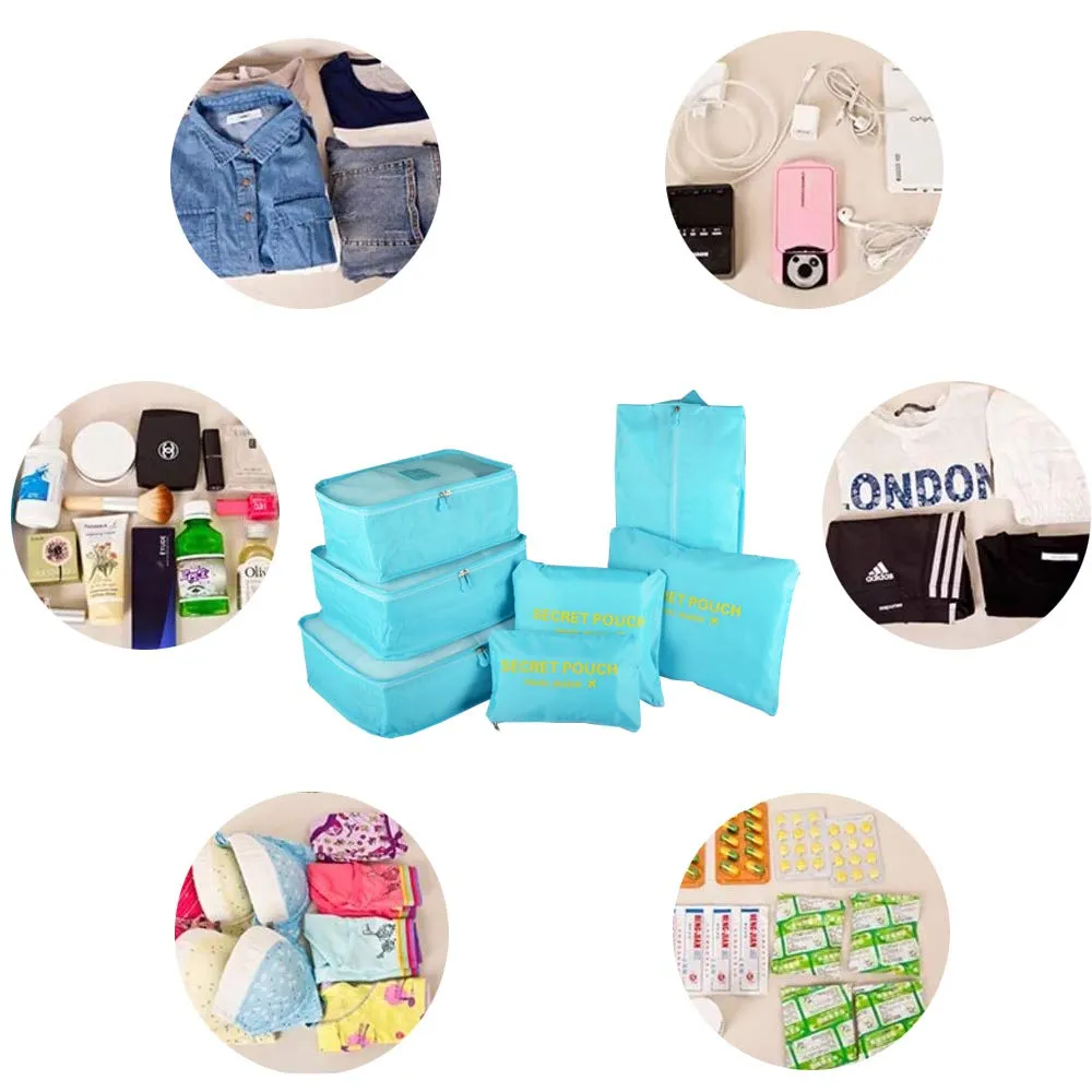 7PCS Travel Packing Cubes for Suitcases, TOYESS Waterproof Nylon Luggage Organiser Storage Bags Value Set for Backpack, Light Blue 7pcs-light Blue
