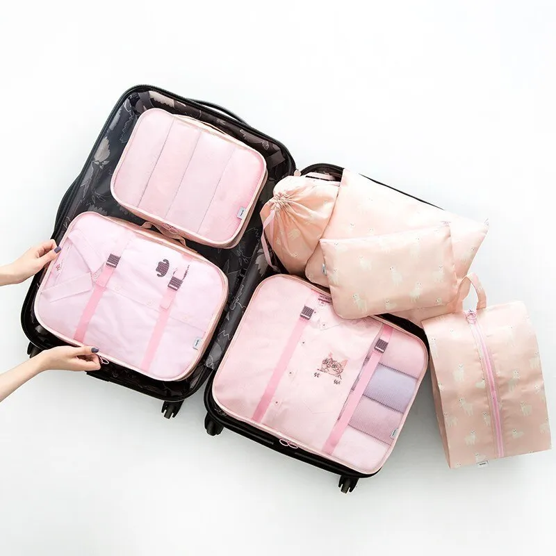 7pcs/set Luggage Organizer Bag Large Waterproof Travel Accessories Polyester Packing Cubes Organiser For Clothing Storage Bags