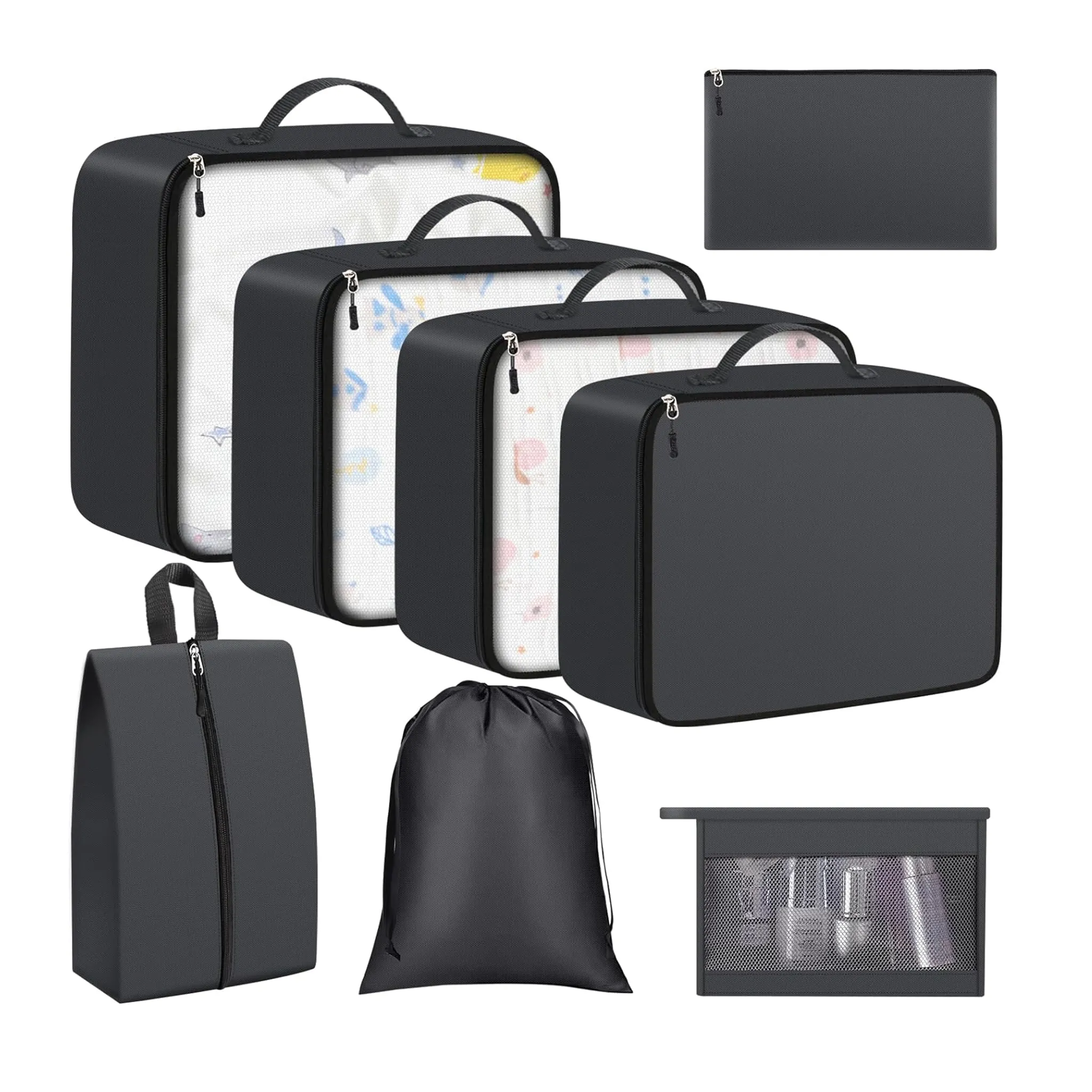 8-Pc ExploreBliss Durable Foldable Suitcase Organizers Sets for Travel Accessories