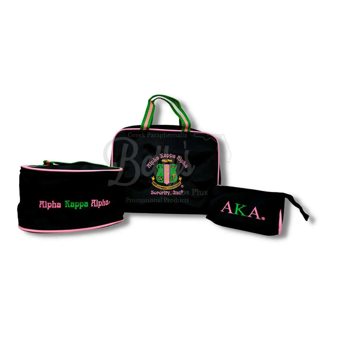 Alpha Kappa Alpha AKA Toiletry Bag Set of 3 Makeup Travel Kit Bathroom and Luggage Organizer
