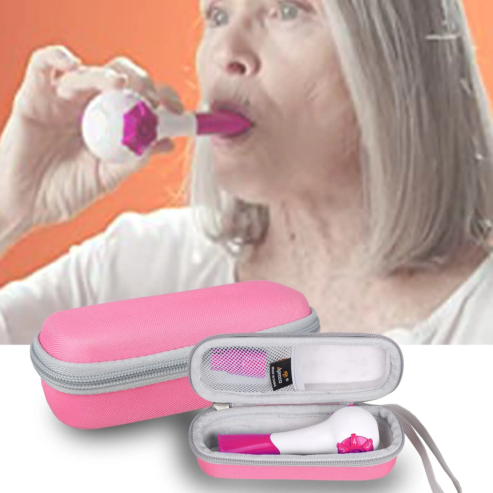 Aproca Hard Storage Travel Pink Case, for The Breather Inspiratory/Expiratory Respiratory Muscle Trainer