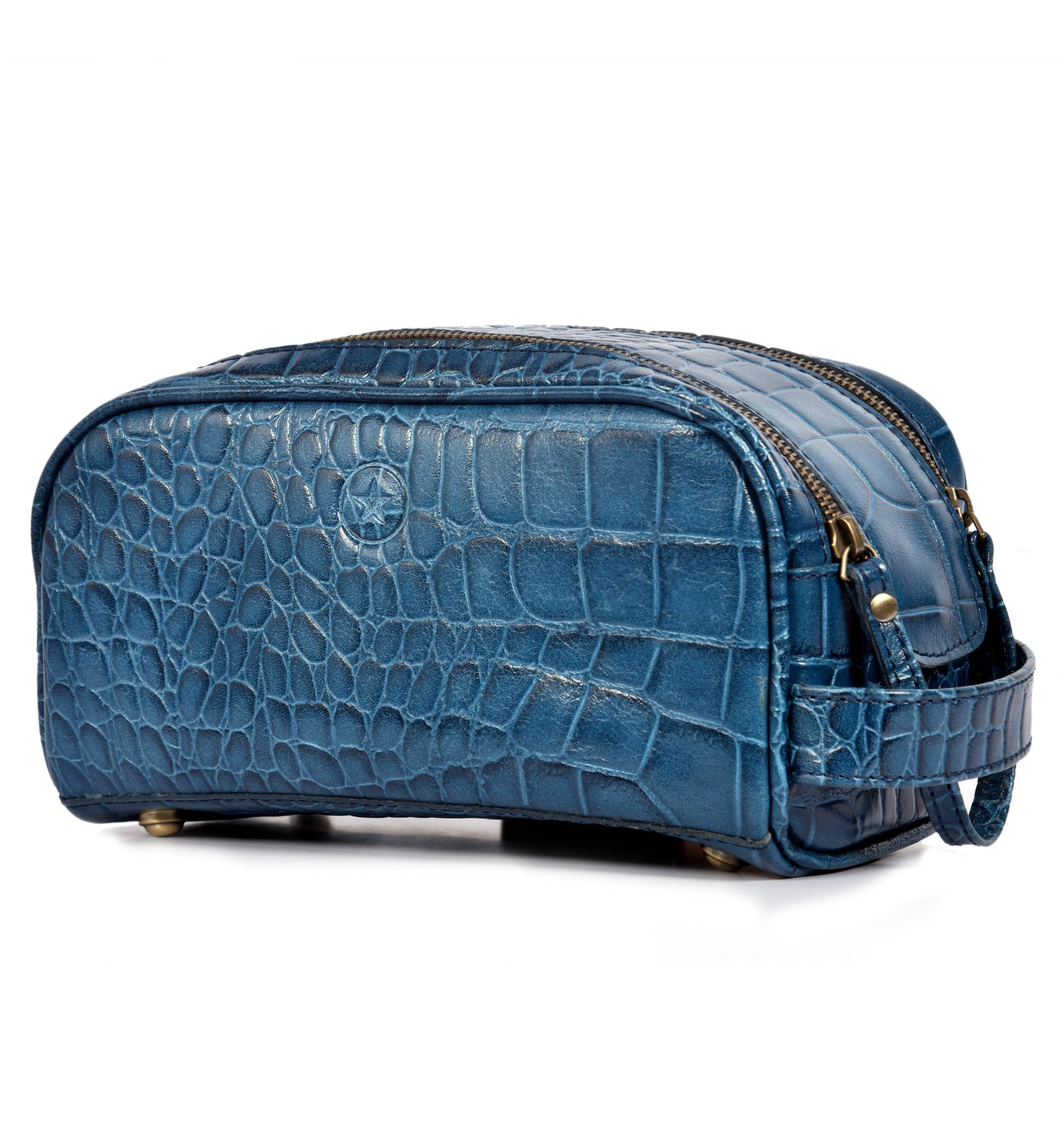 Aubrielle Leather Toiletry Bag - Blue Croco
