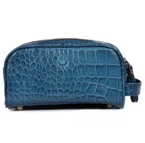 Aubrielle Leather Toiletry Bag - Blue Croco