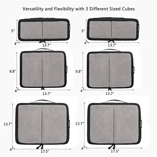 BAGAIL 6 Set Packing Cubes,3 Various Sizes Travel Luggage Packing Organizers(Black)