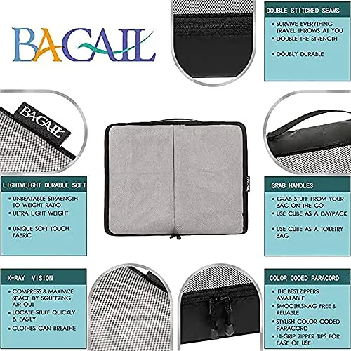 BAGAIL 6 Set Packing Cubes,3 Various Sizes Travel Luggage Packing Organizers(Black)
