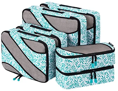 Bagail 6 Set Packing Cubes,3 Various Sizes Travel Luggage Packing Organizers(Leaf)