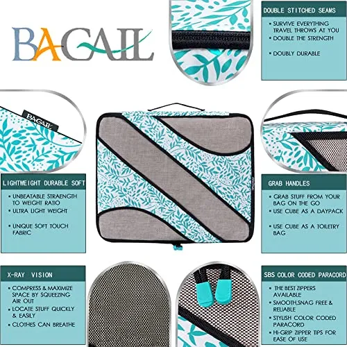 Bagail 6 Set Packing Cubes,3 Various Sizes Travel Luggage Packing Organizers(Leaf)