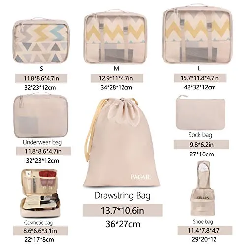 BAGAIL 8 Set Packing Cubes, Lightweight Travel Luggage Organizers