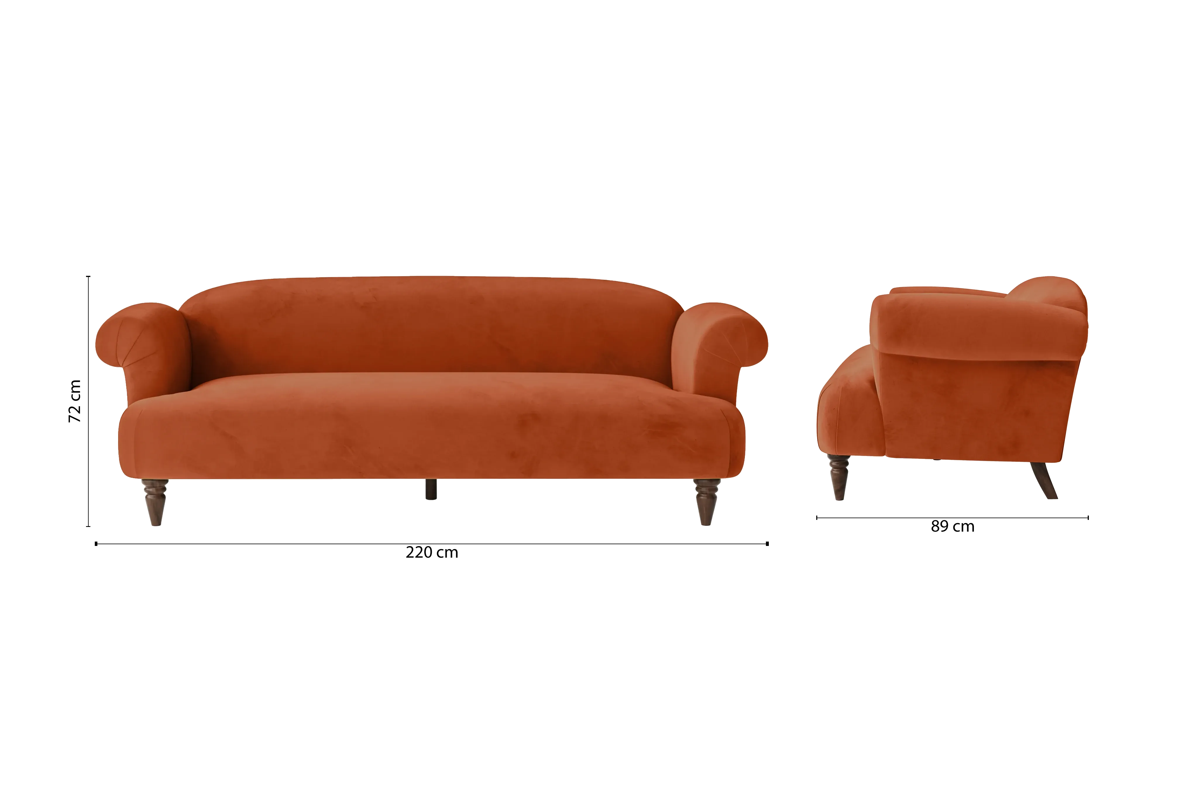 Barberton 4 Seater Sofa Orange Velvet