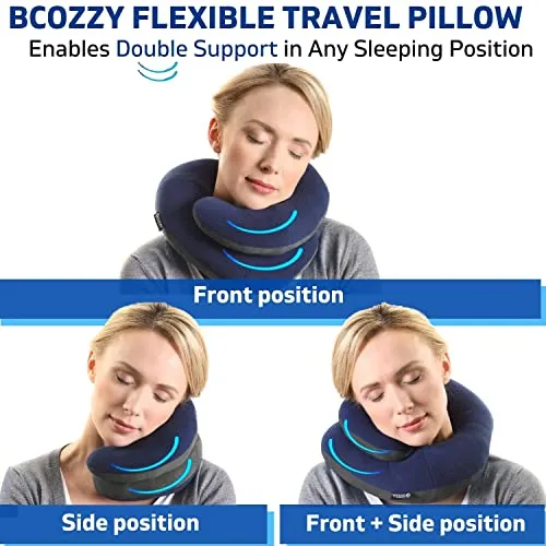 BCOZZY Navy Travel Pillow - Ergonomic and Portable Neck Support Pillow