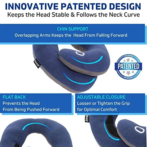 BCOZZY Navy Travel Pillow - Ergonomic and Portable Neck Support Pillow