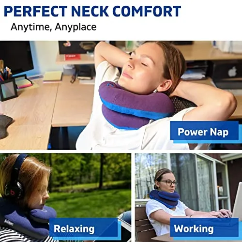 BCOZZY Navy Travel Pillow - Ergonomic and Portable Neck Support Pillow