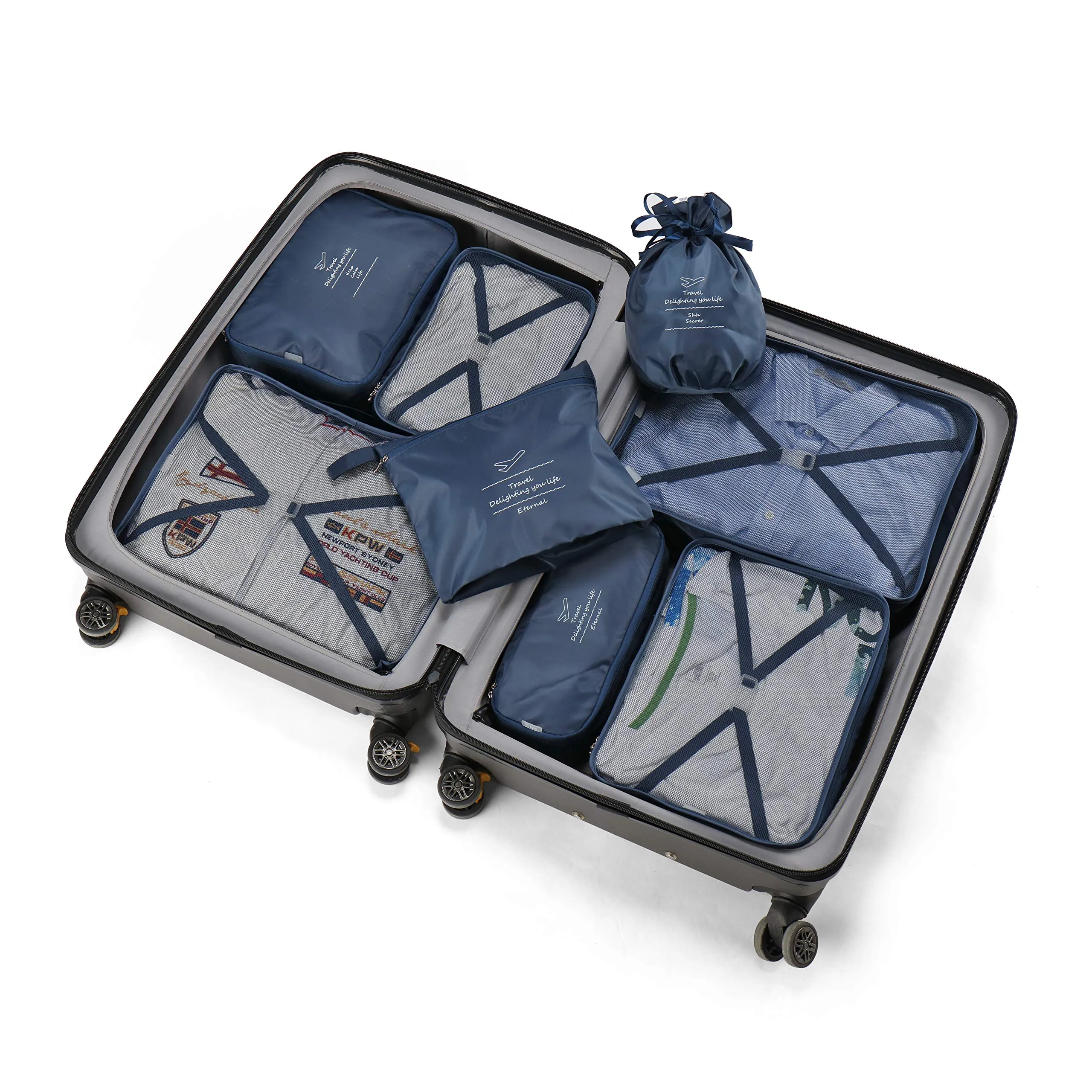BETLLEMORY Packing Cubes 8 Sets Travel Luggage Organizers with Waterproof Shoe Storage Bag Compression Pouches(Navy Blue) Navy Blue