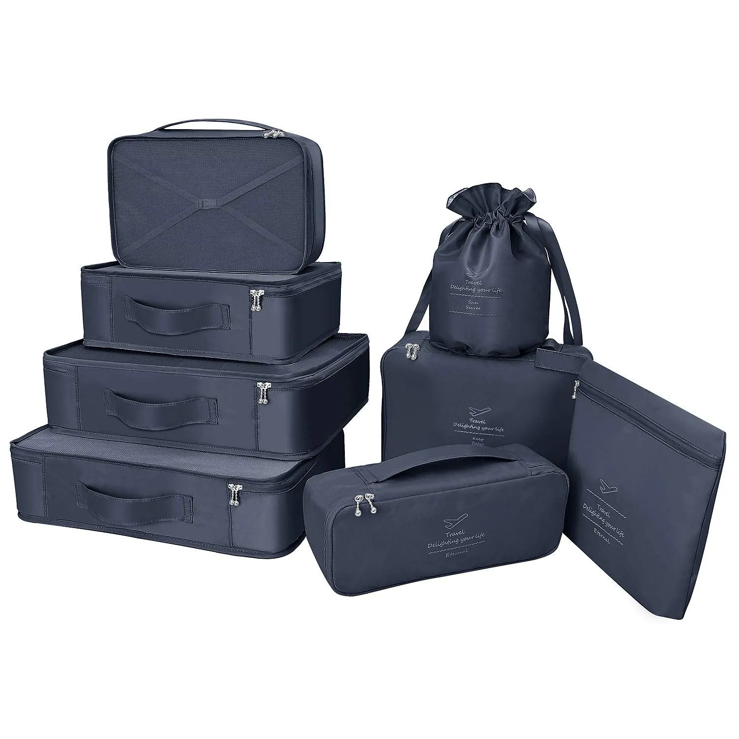 BETLLEMORY Packing Cubes 8 Sets Travel Luggage Organizers with Waterproof Shoe Storage Bag Compression Pouches(Navy Blue) Navy Blue