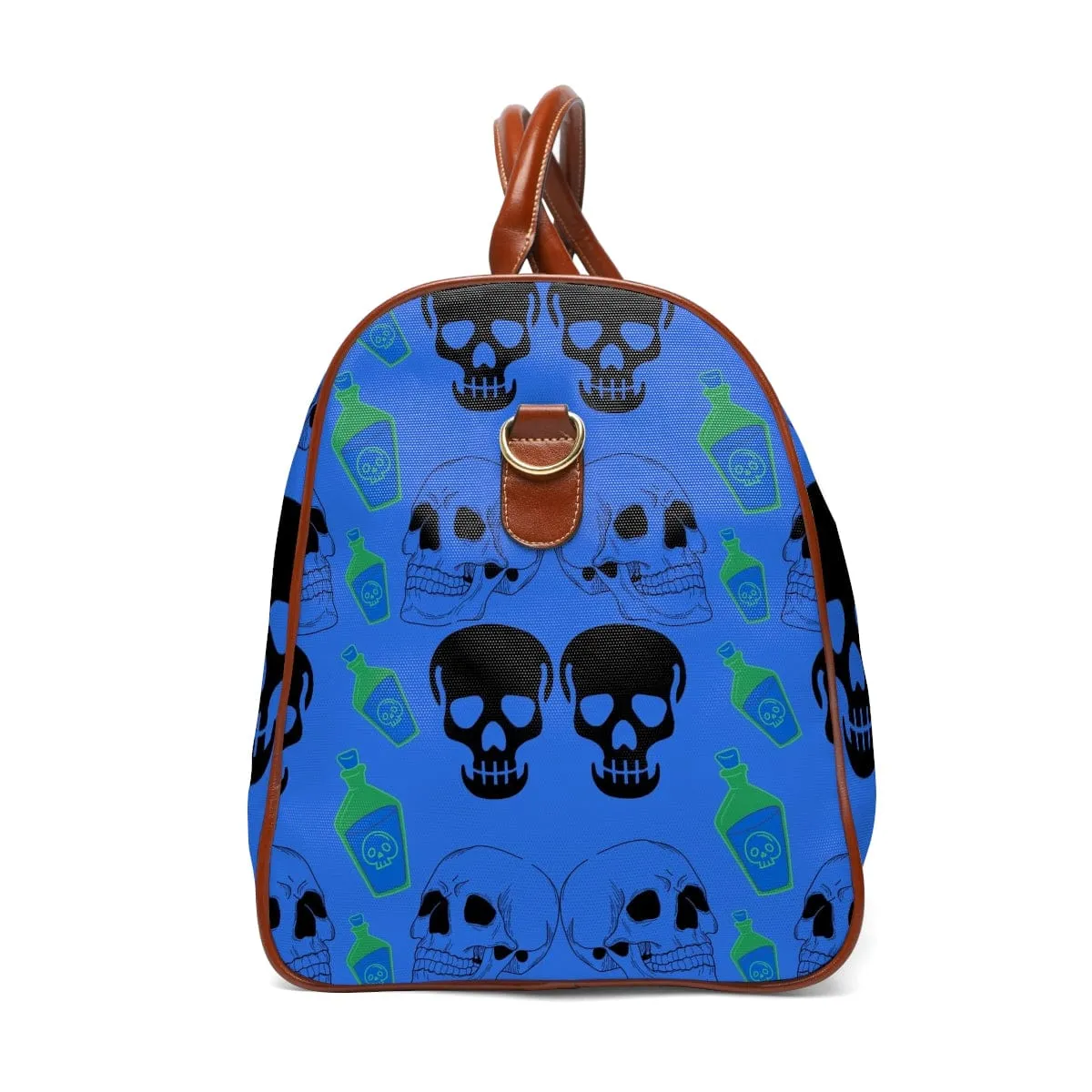 Black Skull Heads Waterproof Blue Travel Bag