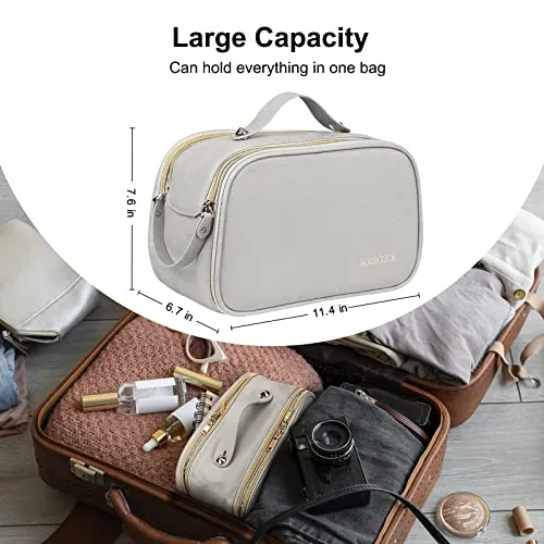 BOOMRICH Travel Makeup Bag, Cosmetic Bag, Toiletry Bag for Women, Water-Resistant Leather Toiletry Organizer, Large Dopp Kit for Toiletries Accessories, Blue Grey