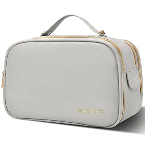 BOOMRICH Travel Makeup Bag, Cosmetic Bag, Toiletry Bag for Women, Water-Resistant Leather Toiletry Organizer, Large Dopp Kit for Toiletries Accessories, Blue Grey