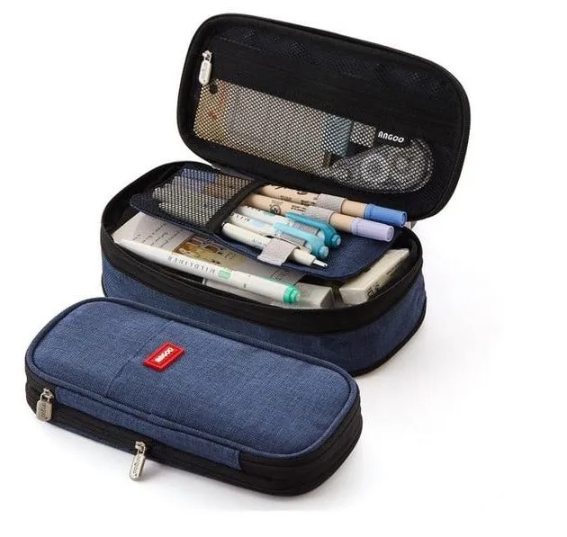 Canvas Dual Use Pencil Case Travel Cosmetic Organiser Makeup Bag