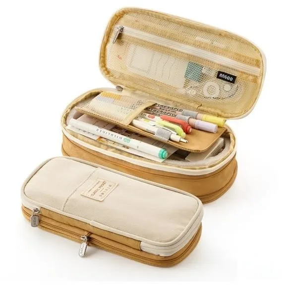 Canvas Dual Use Pencil Case Travel Cosmetic Organiser Makeup Bag