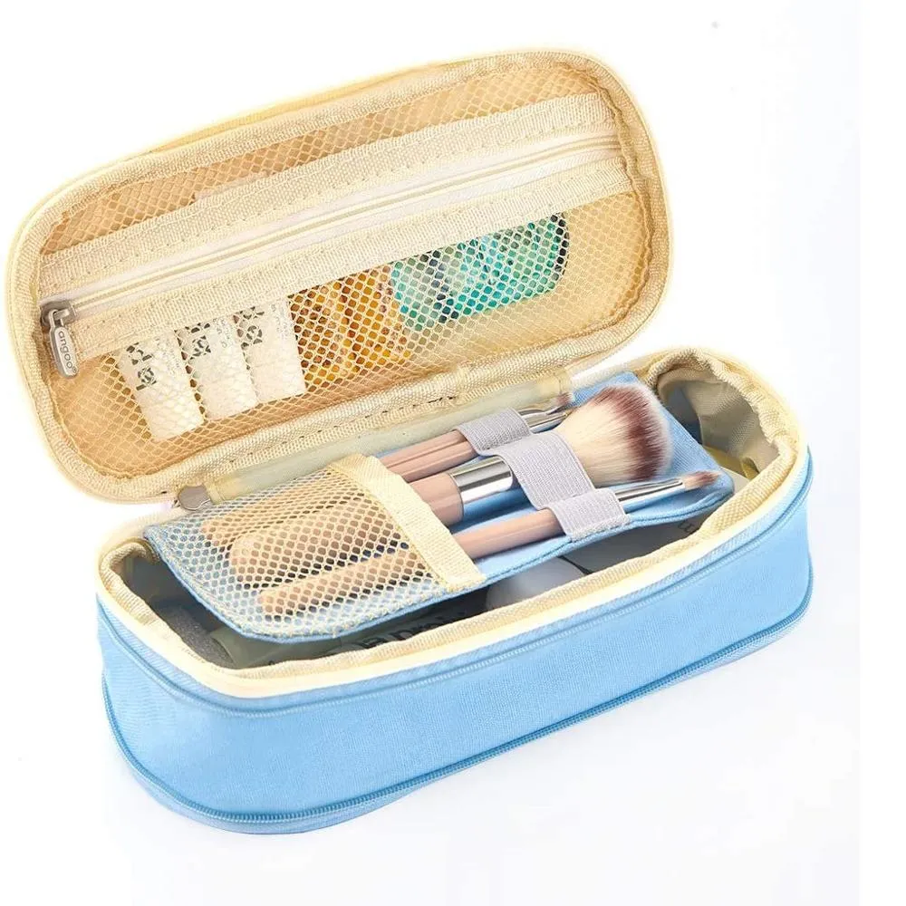 Canvas Dual Use Pencil Case Travel Cosmetic Organiser Makeup Bag