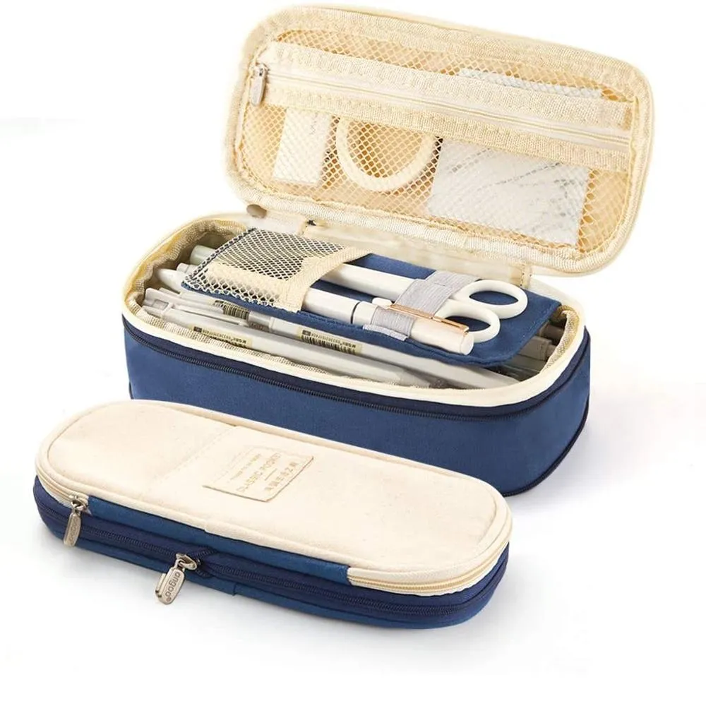 Canvas Dual Use Pencil Case Travel Cosmetic Organiser Makeup Bag
