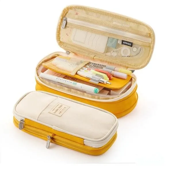Canvas Dual Use Pencil Case Travel Cosmetic Organiser Makeup Bag