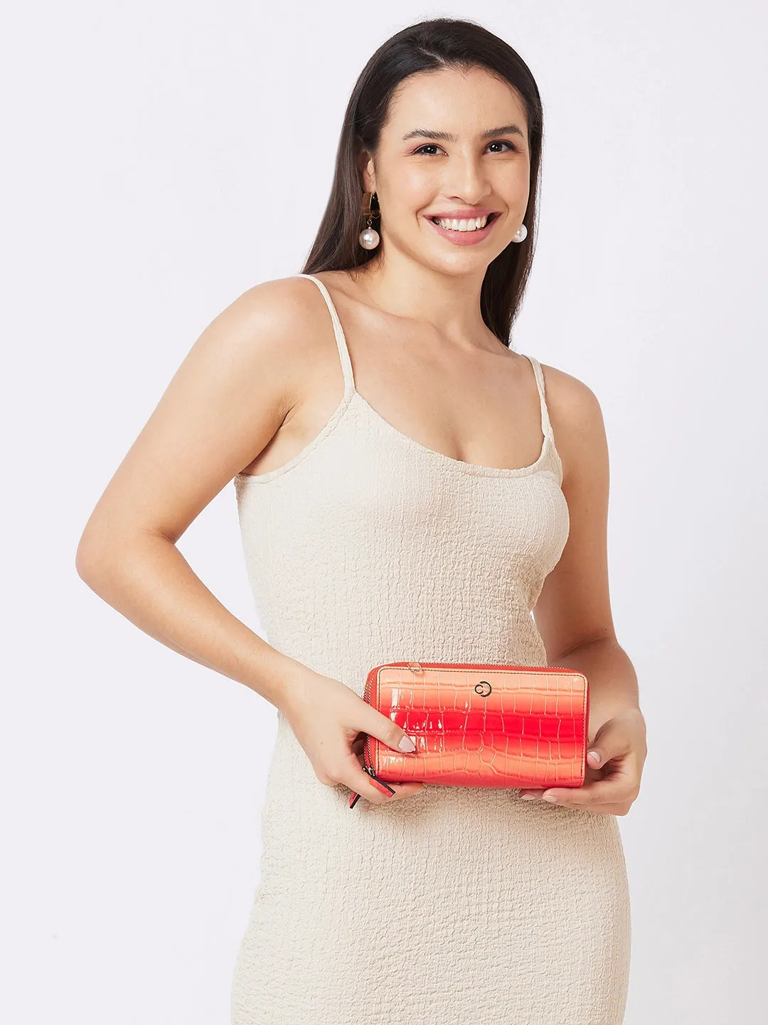 Caprese Eva Sling Zip Around Wallet Large Coral