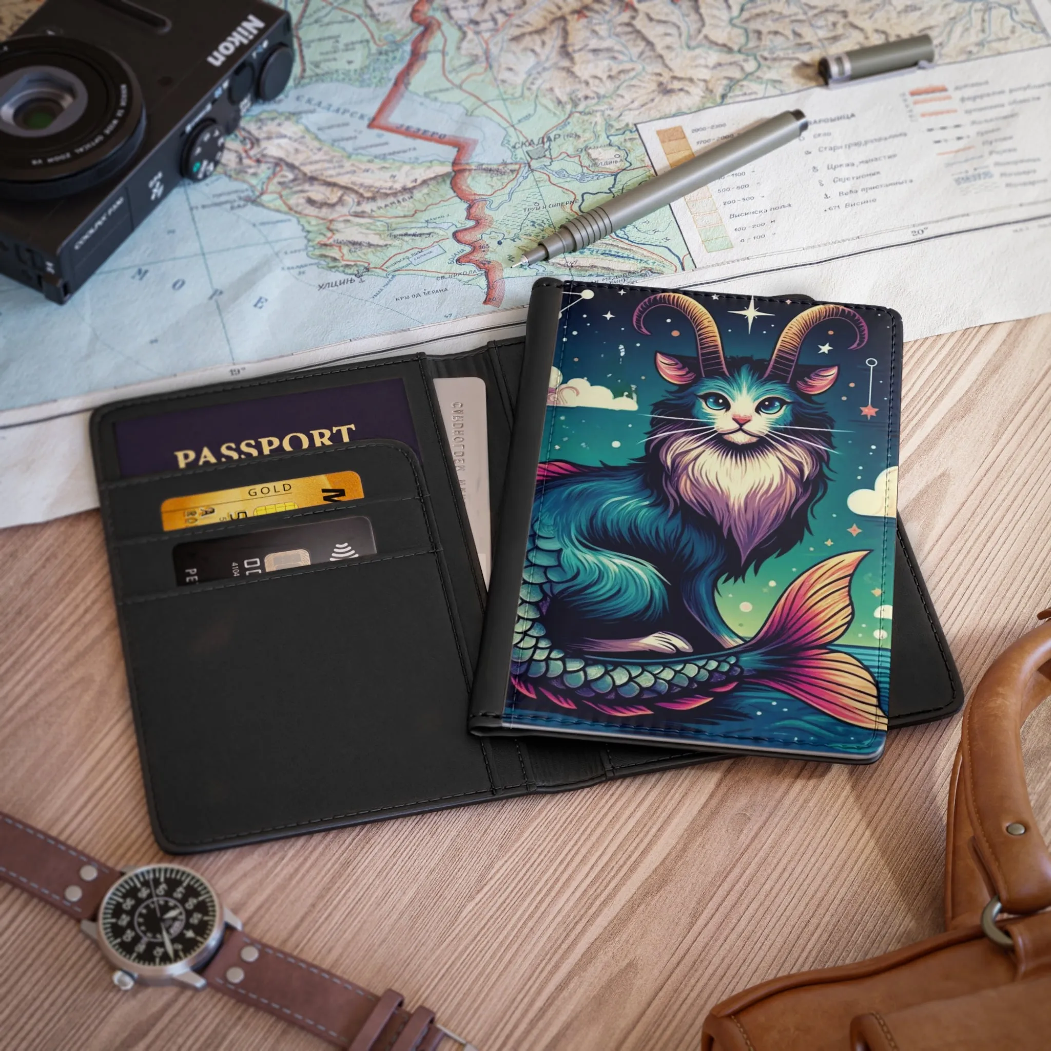 Capricorn - Cat Sea Goat - Passport Cover
