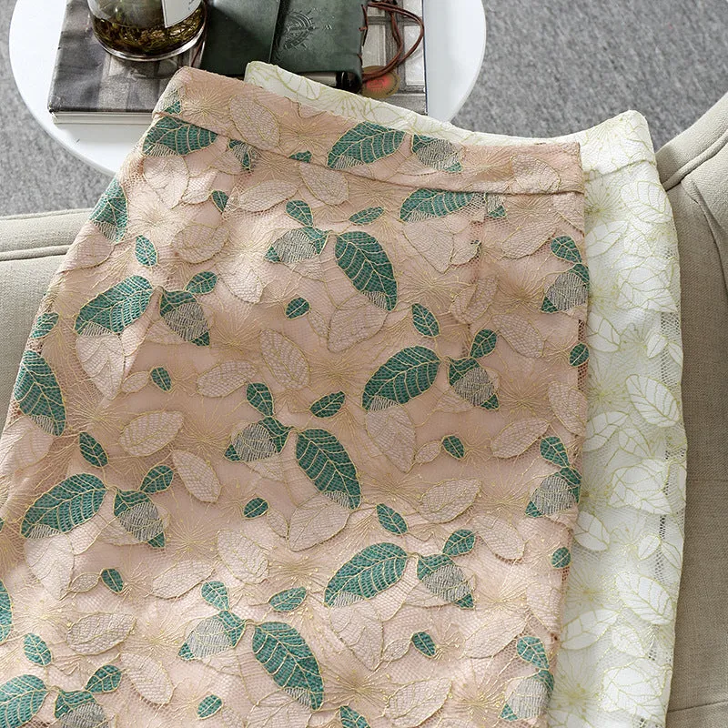 Classy Lace Gold Thread Hip Leaf Skirt