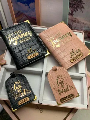couple passport cover and luggage tag