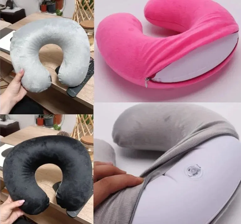 Cute Cartoon Inflatable Travel Neck Pillow | U-Shaped Comfort