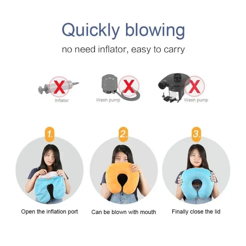 Cute Cartoon Inflatable Travel Neck Pillow | U-Shaped Comfort