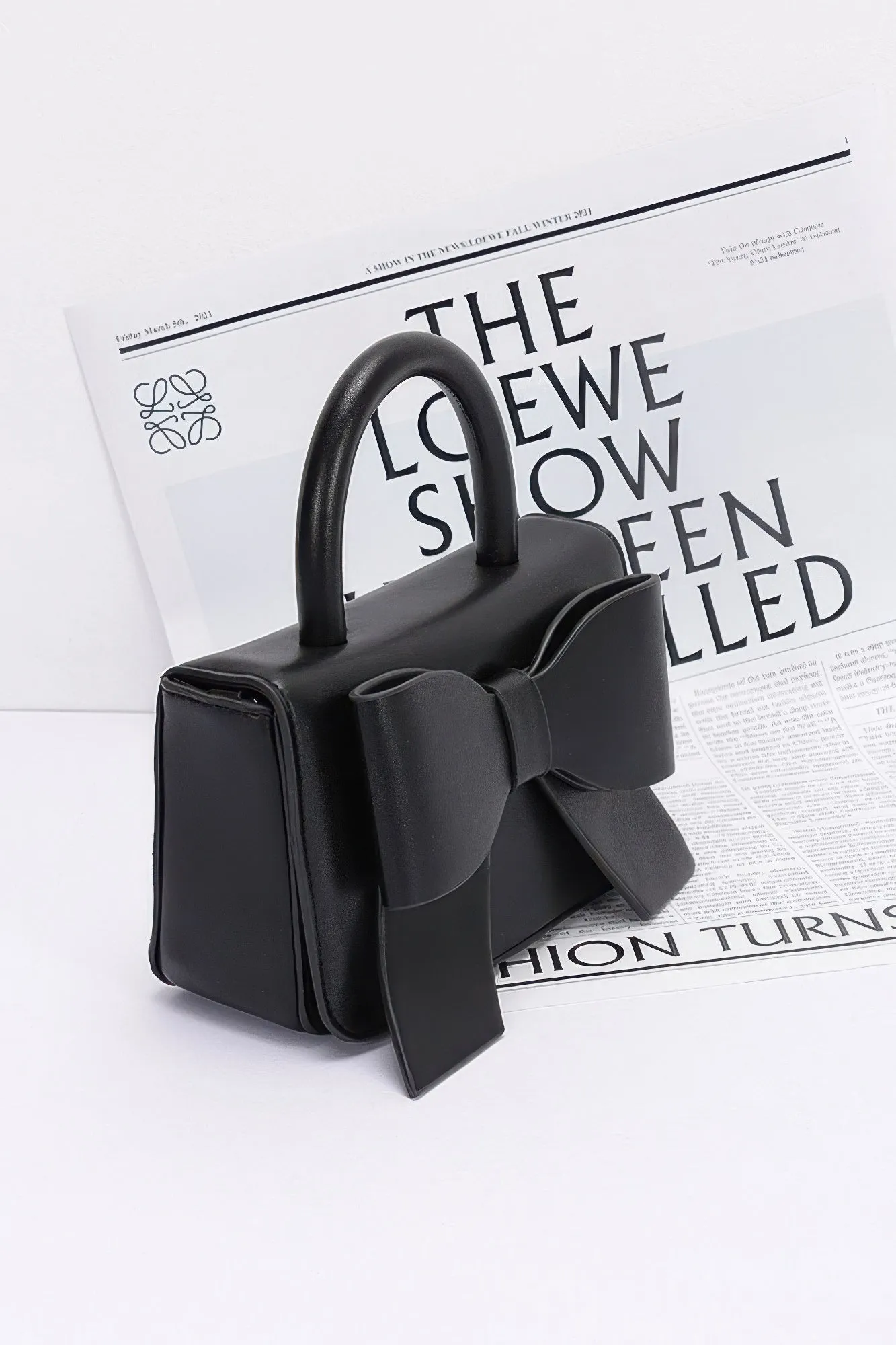 Faux Leather Ribbon Top Handle Bag