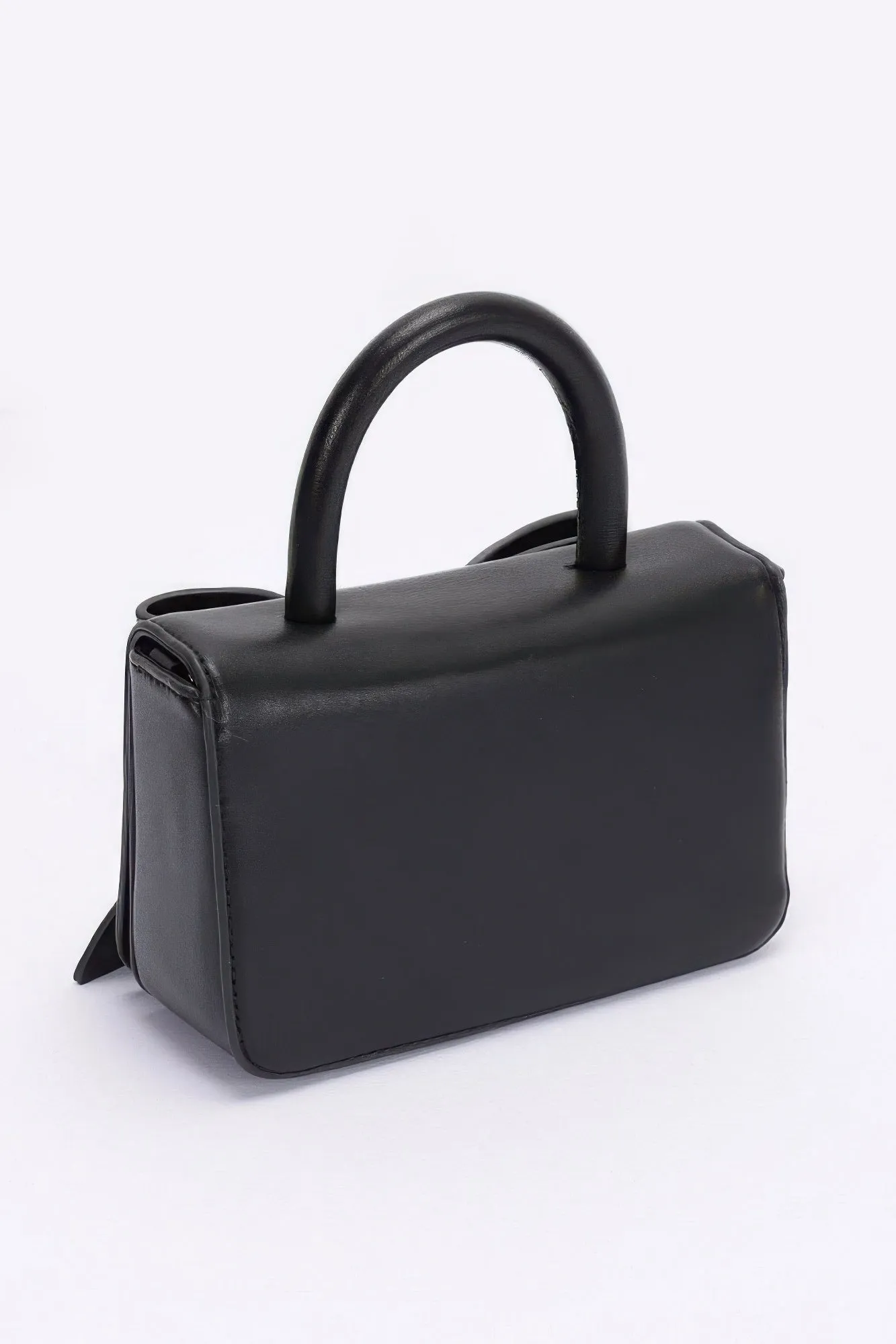 Faux Leather Ribbon Top Handle Bag