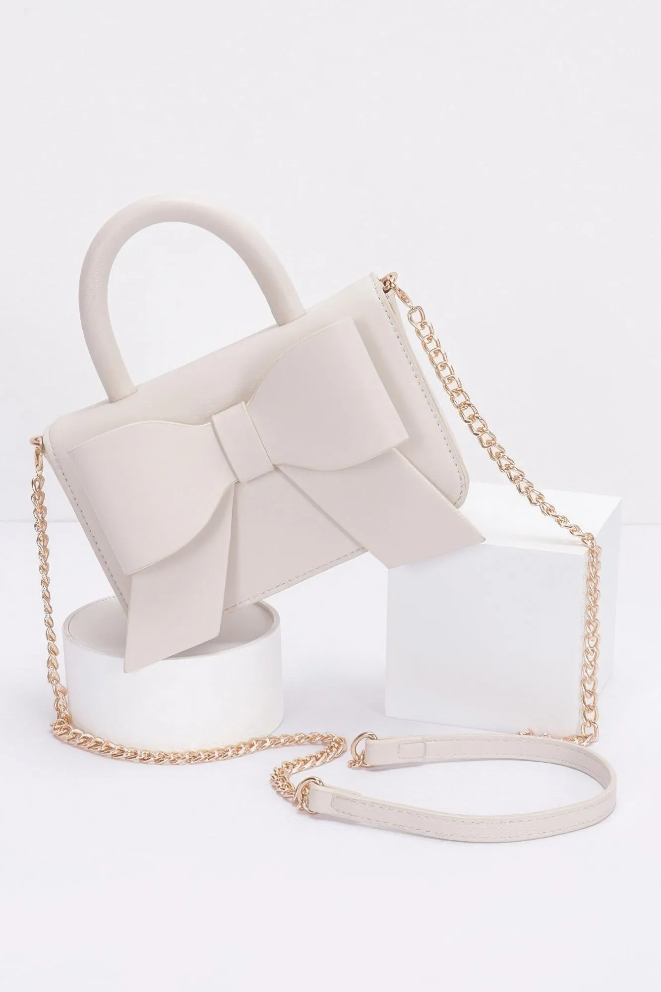 Faux Leather Ribbon Top Handle Bag