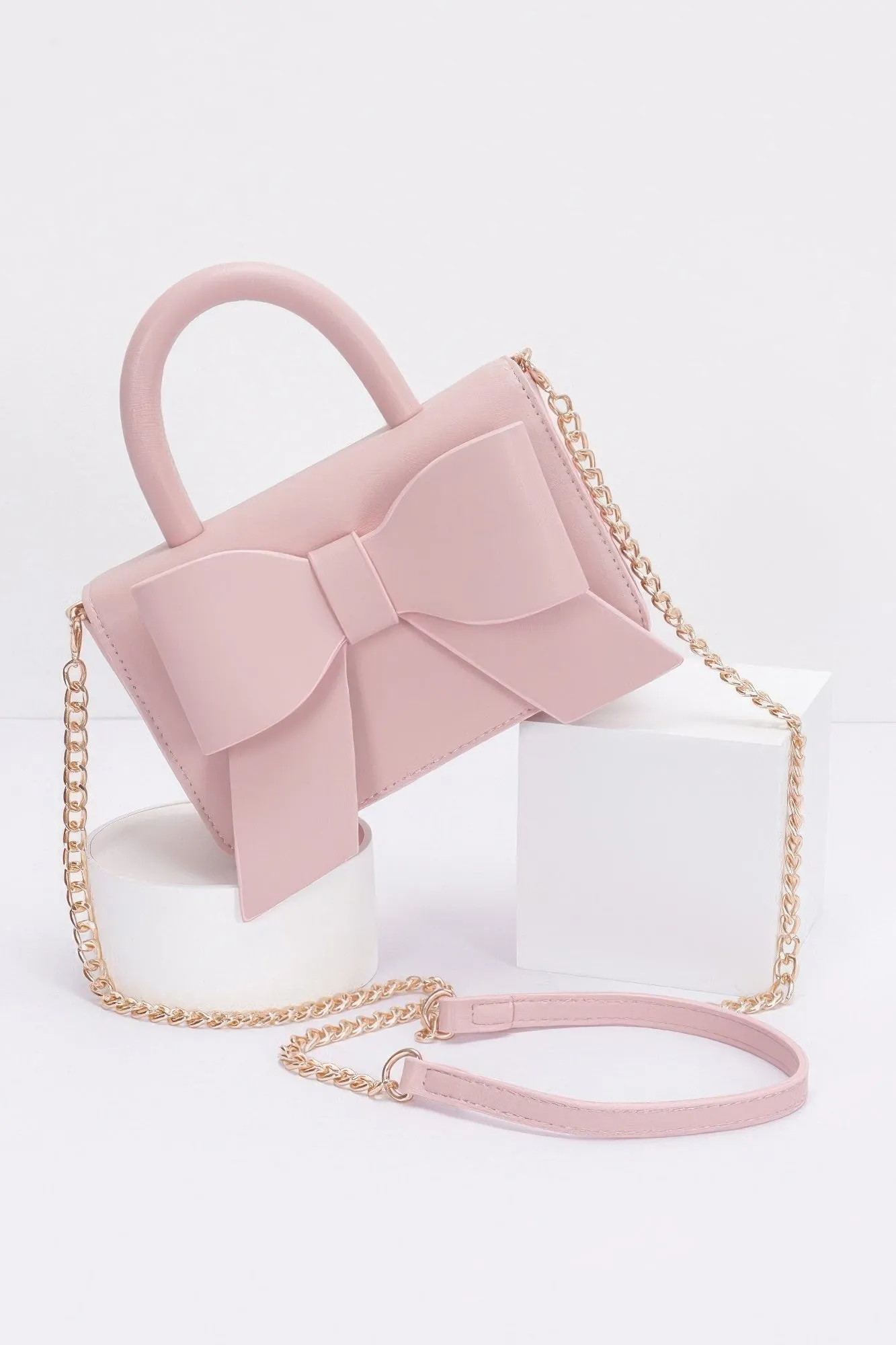 Faux Leather Ribbon Top Handle Bag