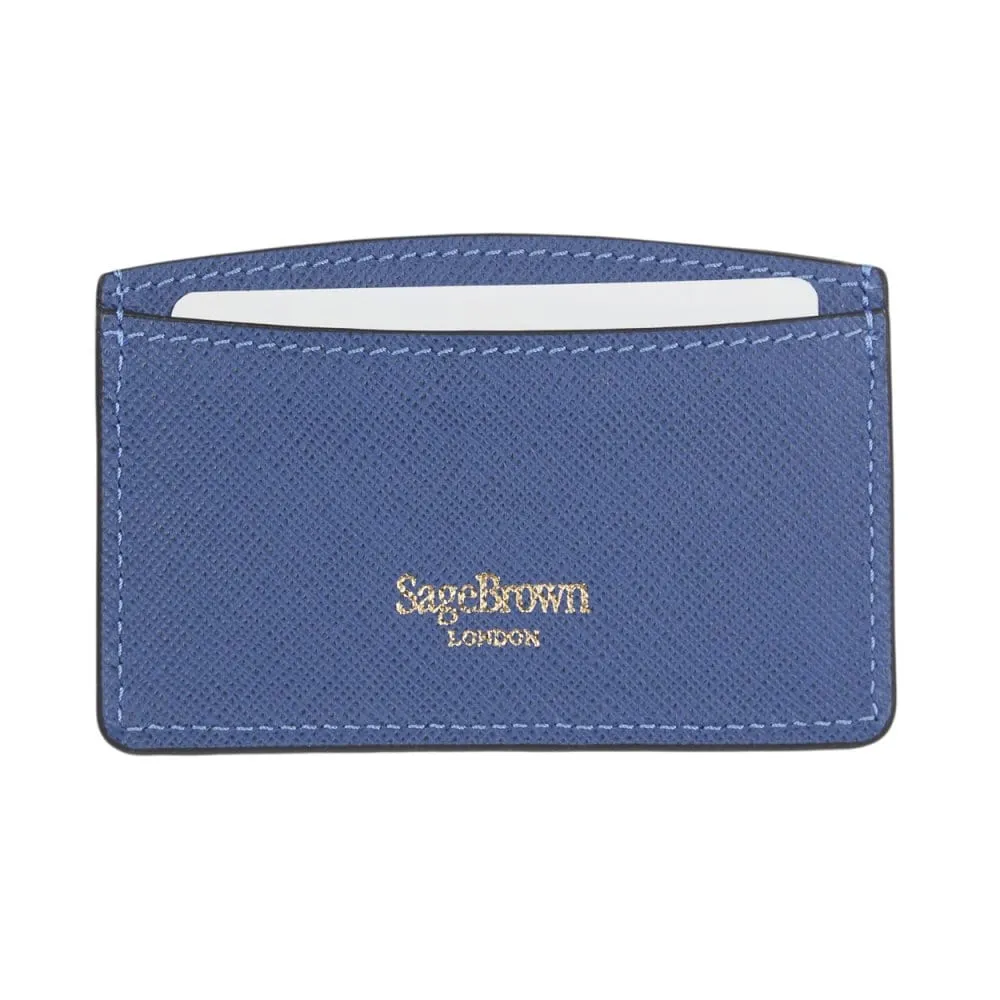 Flat Leather Card Case, RFID Blocking - Cobalt Saffiano