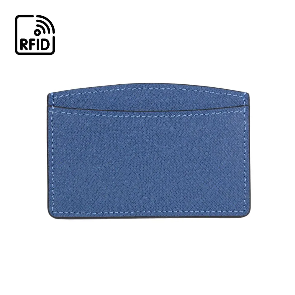 Flat Leather Card Case, RFID Blocking - Cobalt Saffiano