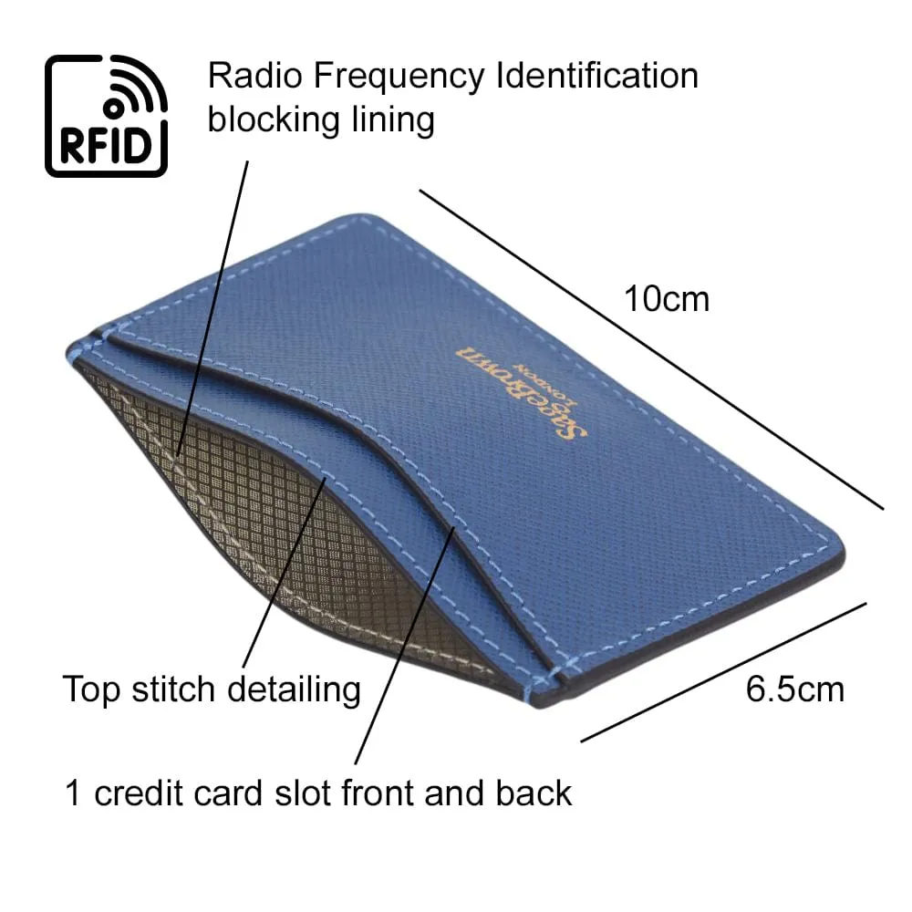 Flat Leather Card Case, RFID Blocking - Cobalt Saffiano