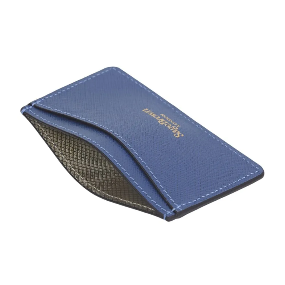 Flat Leather Card Case, RFID Blocking - Cobalt Saffiano