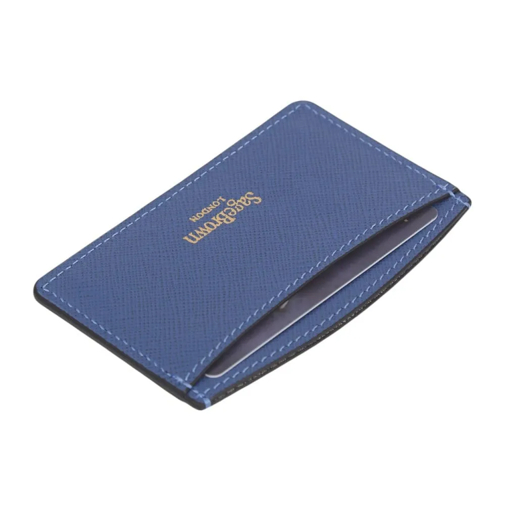 Flat Leather Card Case, RFID Blocking - Cobalt Saffiano