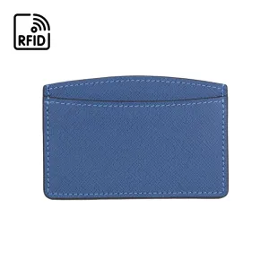 Flat Leather Card Case, RFID Blocking - Cobalt Saffiano