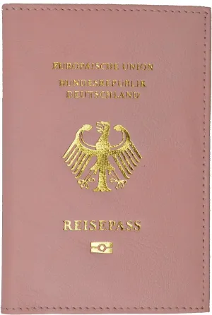 Genuine Leather Passport Wallet, Cover, Holder with German Emblem for International Travel (Pink)