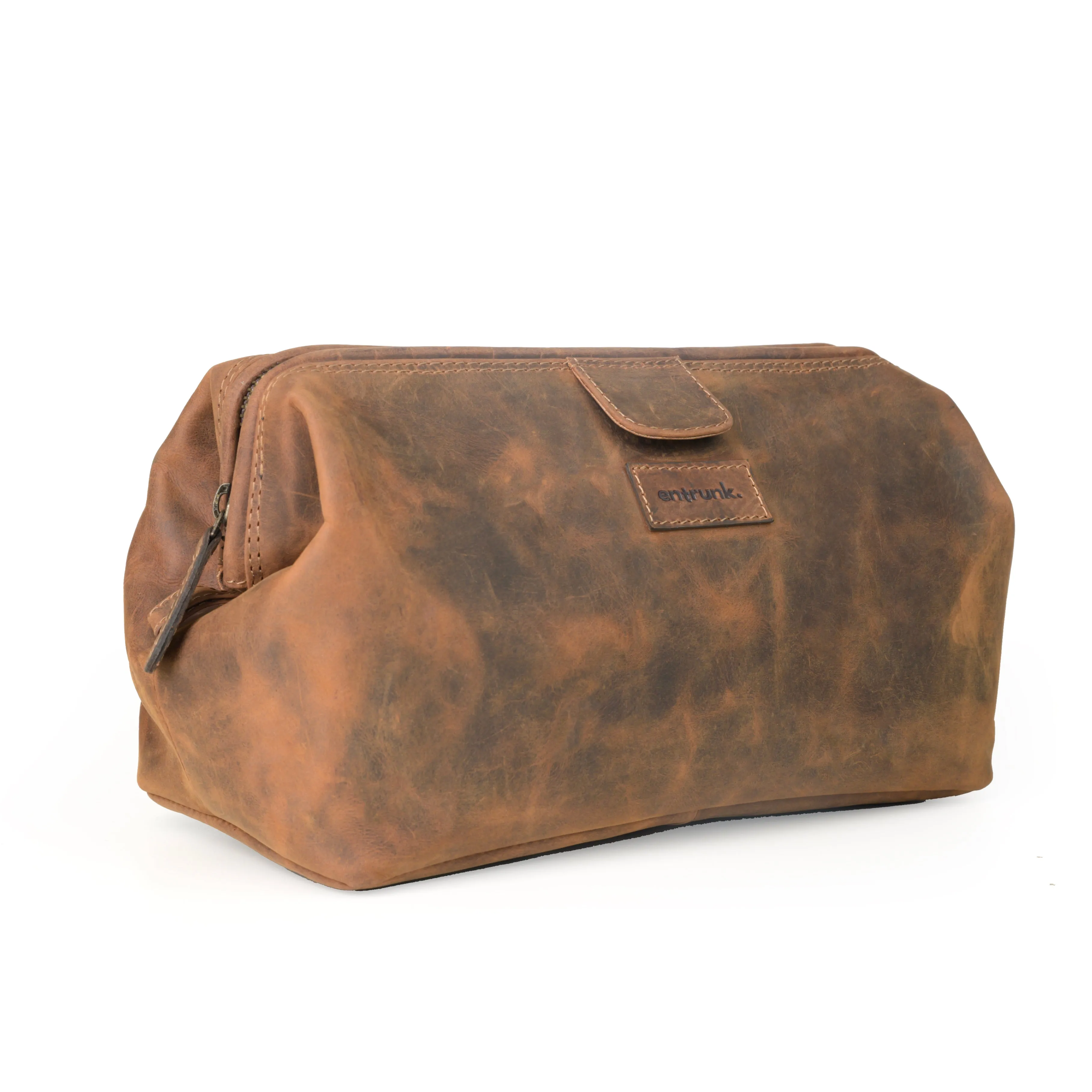 Genuine Premium Leather Toiletry Bag Shaving Kit Bag and Grooming Kit for Travel ~ Gift for Men and Women ~ Makeup Bathroom Cosmetic Pouch Case-Tan
